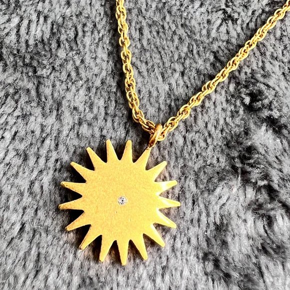 Madewell Sun Necklace Gold Plated Brass CZ Stone 21 inch Chain - Picture 6 of 8